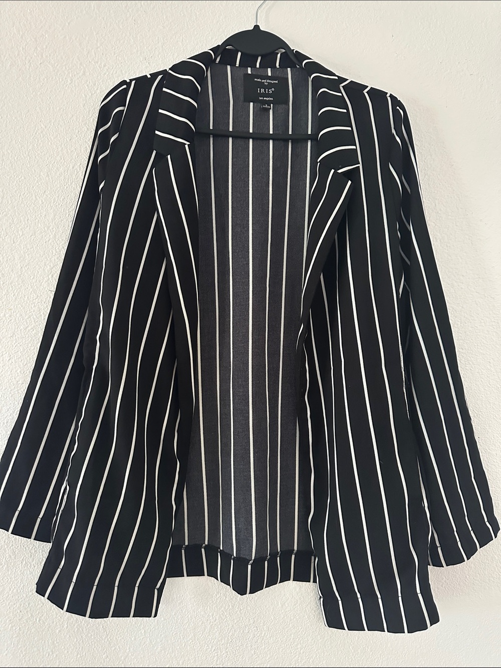 IRIS Black & White Pinstripe Open Front Lightweight Blazer w/ Pockets, Small